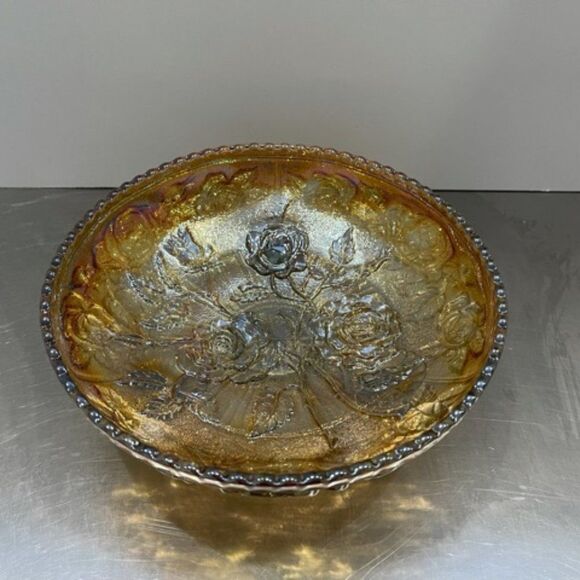 Imperial Rubigold Carnival Glass Rose Pattern 9" - Picture 2 of 6
